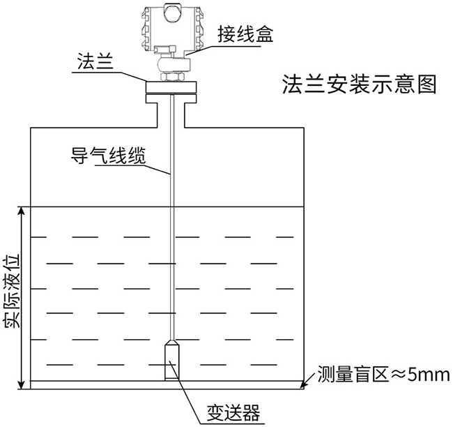 耐酸投入式液位計(jì)法蘭安裝示意圖