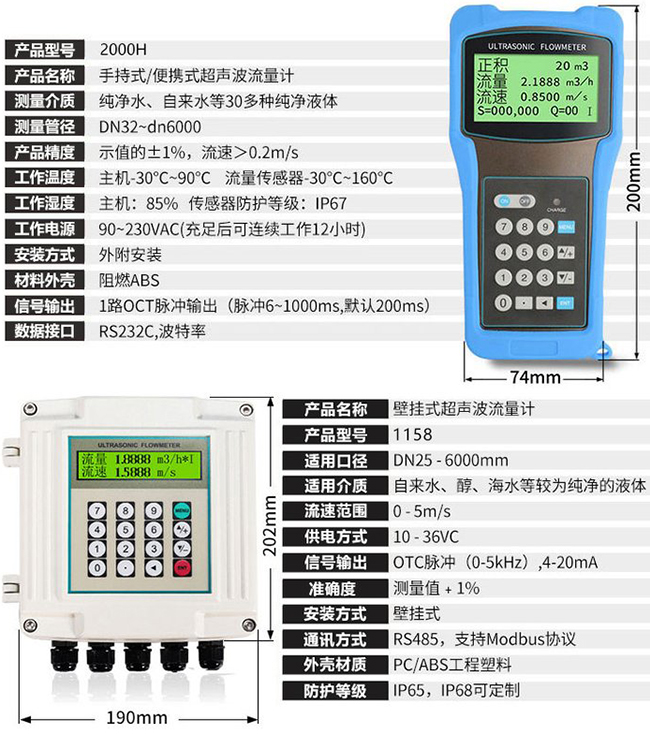 防爆型超聲波流量計(jì)技術(shù)參數(shù)對照表