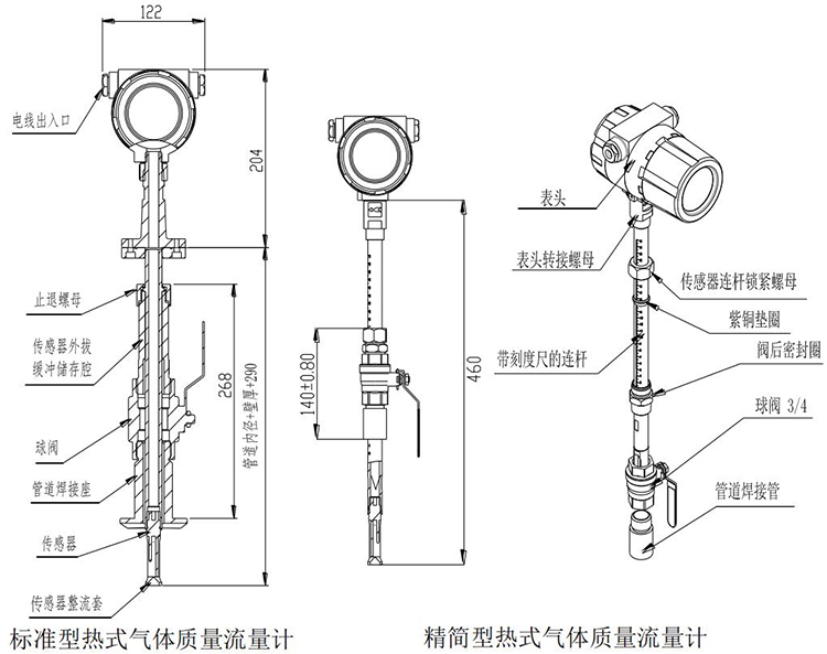 氦氣流量計(jì)插入式結(jié)構(gòu)尺寸圖