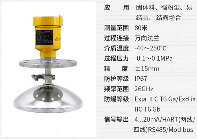 喇叭口雷達液位計RD707技術參數表圖