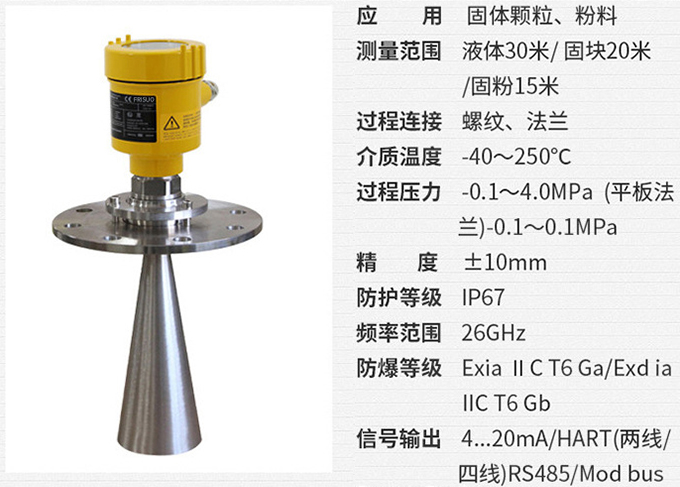 喇叭口雷達液位計RD708技術參數表圖